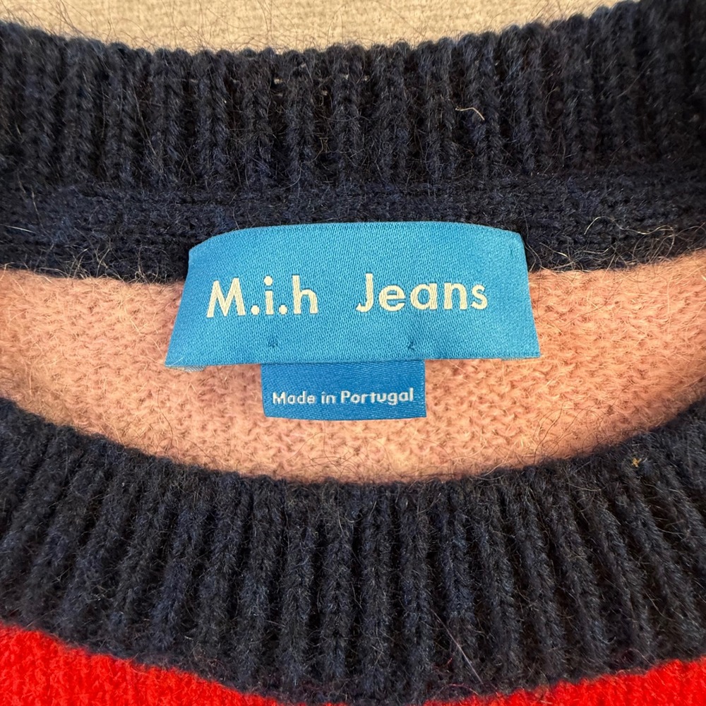 M.i.h Jeans Mohair Blend Striped Sweater Navy Red Pink Crew Neck XS - Picture 3 of 8